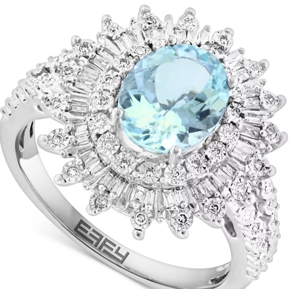 Stunning Aquamarine and Diamond 14k white gold ring size 7 - Picture 3 of 3
